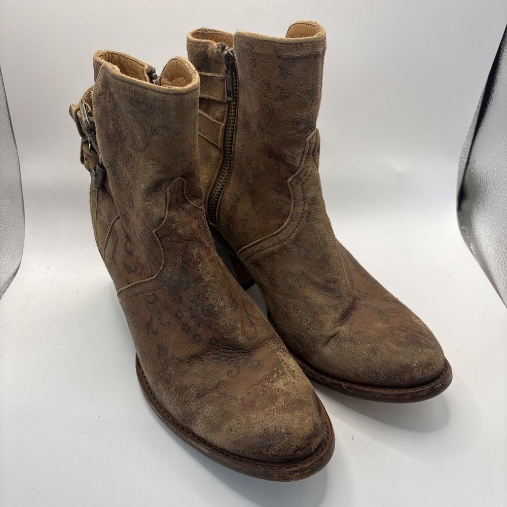 Lucchese Women's Catalina Floral Print Double Buckle Zip Ankle Boots 7 Cowgirl